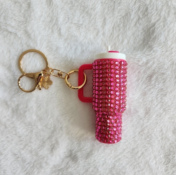 Pink Rhinestone Keychain Tumbler Purse Charm - Picture 2 of 3